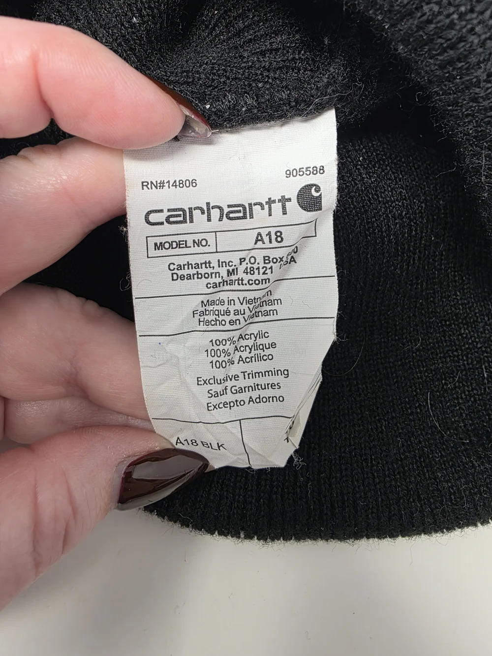 Carhartt A18 Black Knit Cuffed Beanie Hat One Size Workwear Watch Cap